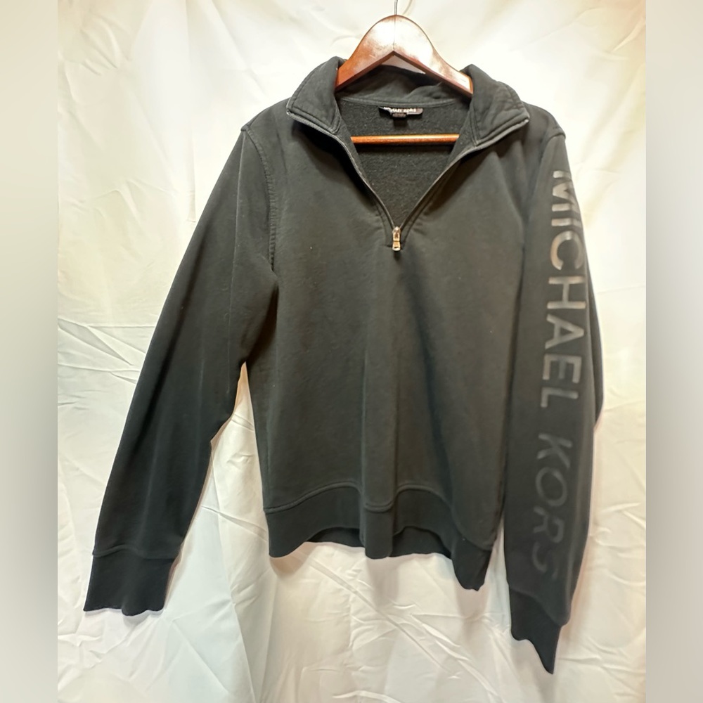 Michael Kors Men's Black 1/2 Zip Mock Neck Graphic Sweater, Sweat Shirt